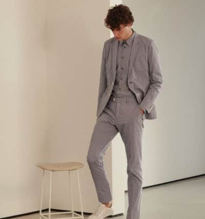 Checked shirt, Â£98; unstructured suit jacket, Â£350; trousers, Â£150. All at Jigsaw.
