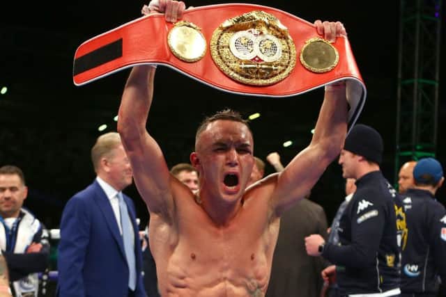 Josh Warrington celebrates beating Lee Selby.