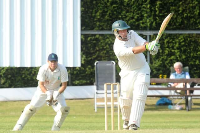 Dan Wilbor (46) knocks the ball for four as Carlton won their Jack Hampshire Cup encounter with visitors Oulton by eight wickets. PIC: Steve Riding