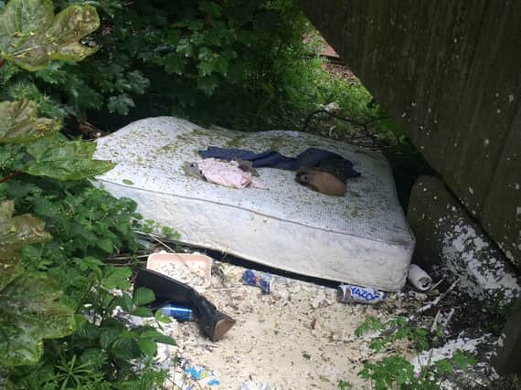 An abandoned mattress and clothes are among the rubbish left behind by fly-tippers. Credit: Coun Richard Cooper
