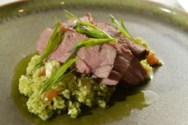 Oliver Review.
Lamb Rump, Cracked wheat with tarragon, tomato, feta cheese.
The Coniston Hotel, Gargrave, Skipton.  
22 May 2018.  Picture Bruce Rollinson