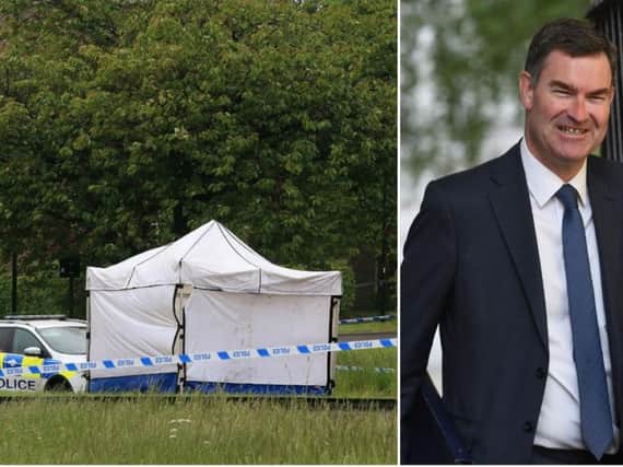 The scene of the stabbing, left, and right, Justice Secretary David Gauke. Photos: PA