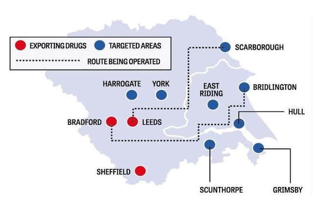 Locations identified in Yorkshire where 'county lines' networks are exporting and selling drugs.