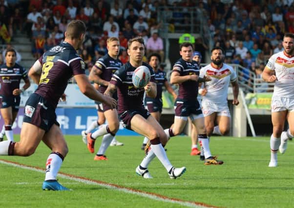Richie Myler in action during Saturday's defeat for leeds Rhinos on Saturday. Picture: Varleys.