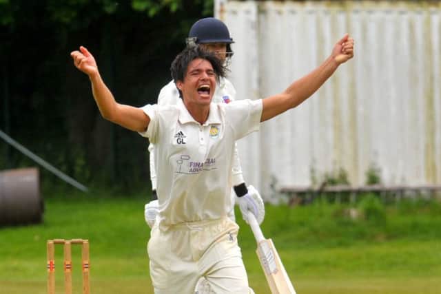 Griffin Lea of Adel traps North Leeds' Andrew Carson lbw. PIC: Steve Riding