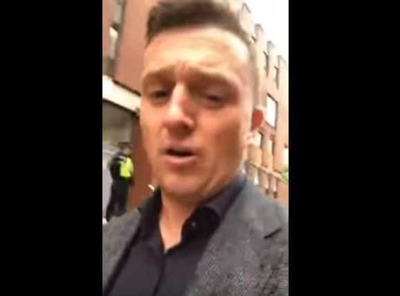 A screengrab of the Facebook Live video by Tommy Robinson outside Leeds Crown Court.