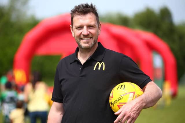 Former Leeds United player Lee Sharpe at the McDonald's and FA Community Football Day at Astley & Tyldesley Junior Football Club.