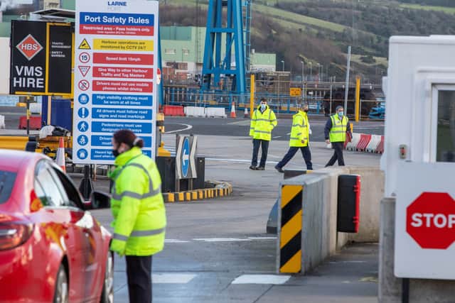 ‘Menacing behaviour’ and ‘suspicious activity’ have stopped border food checks at Northern Irish ports (Photo by PAUL FAITH/AFP via Getty Images) 